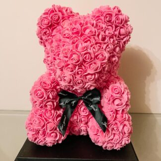 Pink rose bear with black bow